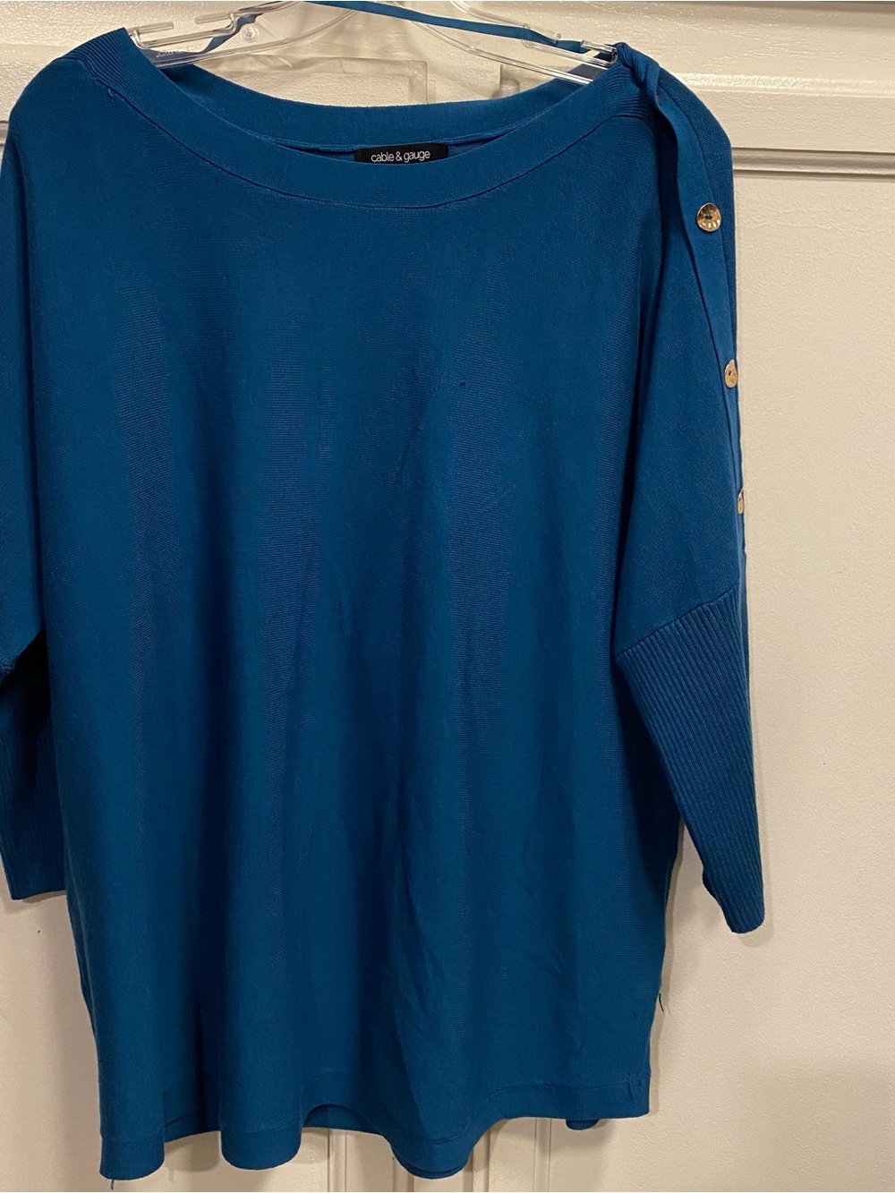 Cable & Gauge Teal Blue Button-Shoulder Knit Sweater